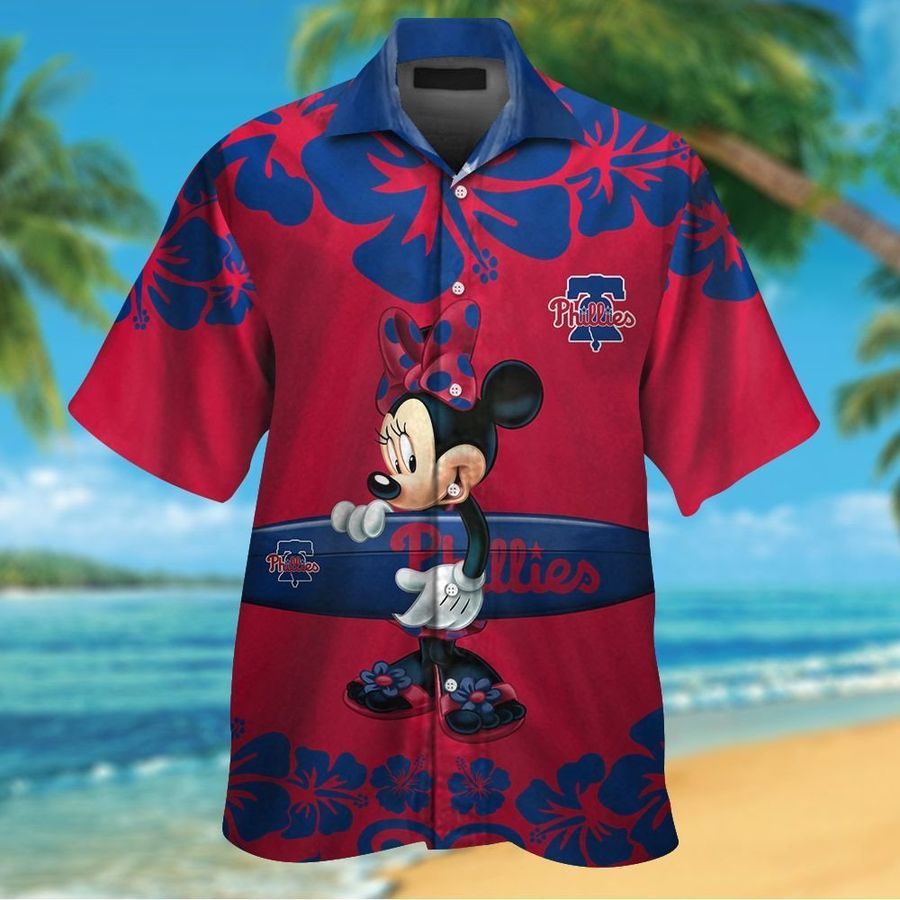 Philadelphia Phillies Minnie Mouse Short Sleeve Button Up Tropical Aloha Hawaiian Shirts For Men Women
