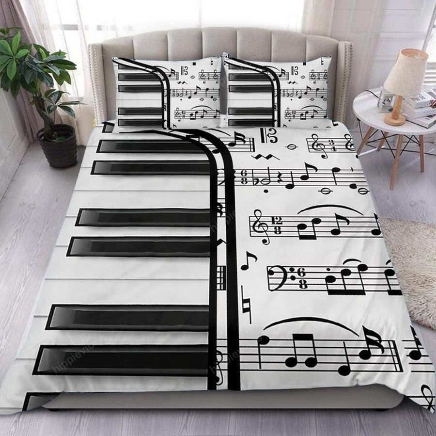 Piano Music Notes Black and White Bedding Set