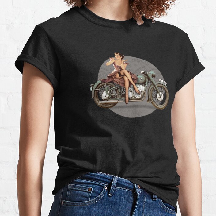 Pin-up motorcycle WWII Poster Vintage Classic T-Shirt