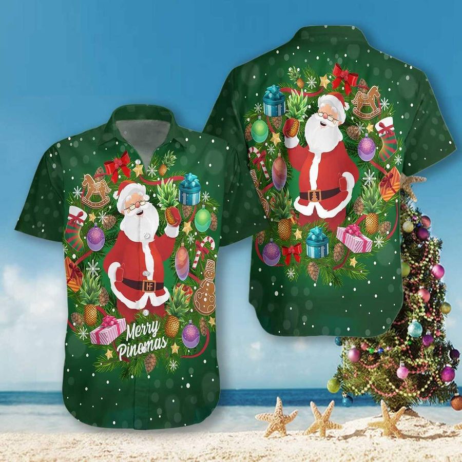 Pineapple Santa Wreath Hawaiian Shirt Pre10453, Hawaiian shirt, beach shorts, One-Piece Swimsuit, Polo shirt, Personalized shirt, funny shirts