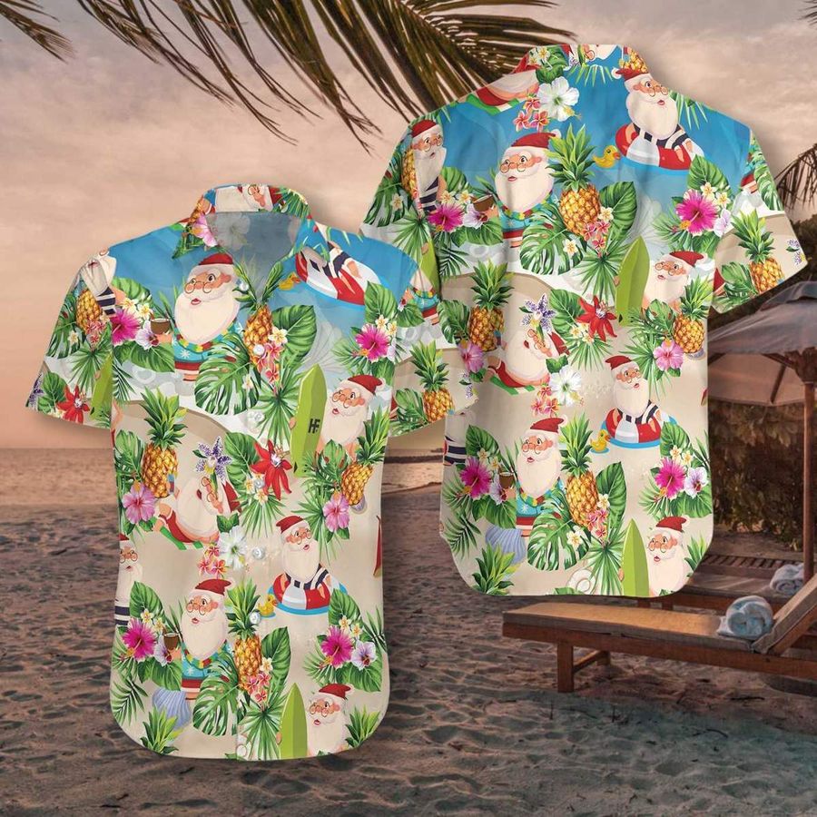 Pineapple Summer Santa Claus Hawaiian Shirt Pre10458, Hawaiian shirt, beach shorts, One-Piece Swimsuit, Polo shirt, Personalized shirt, funny shirts