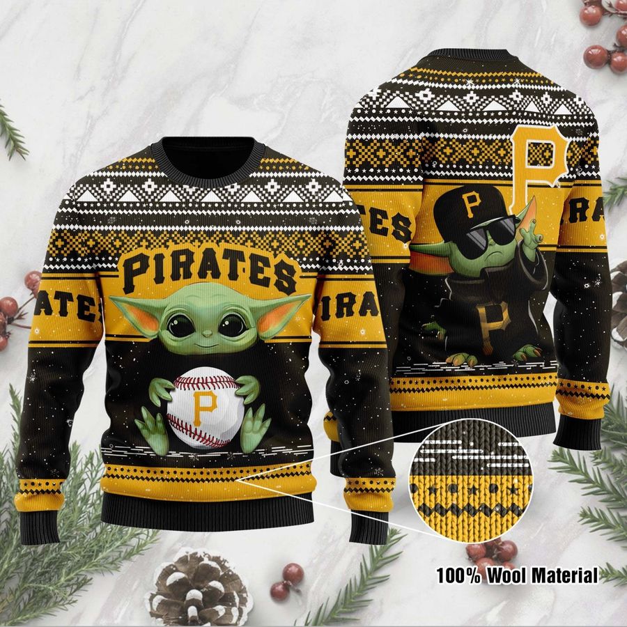 Pittsburgh Pirates Grogu Baby Yoda Hug Logo Ugly Christmas Sweater