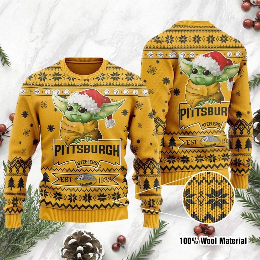 Pittsburgh Steelers Cute Baby Yoda Grogu Ugly Christmas Sweater Ugly