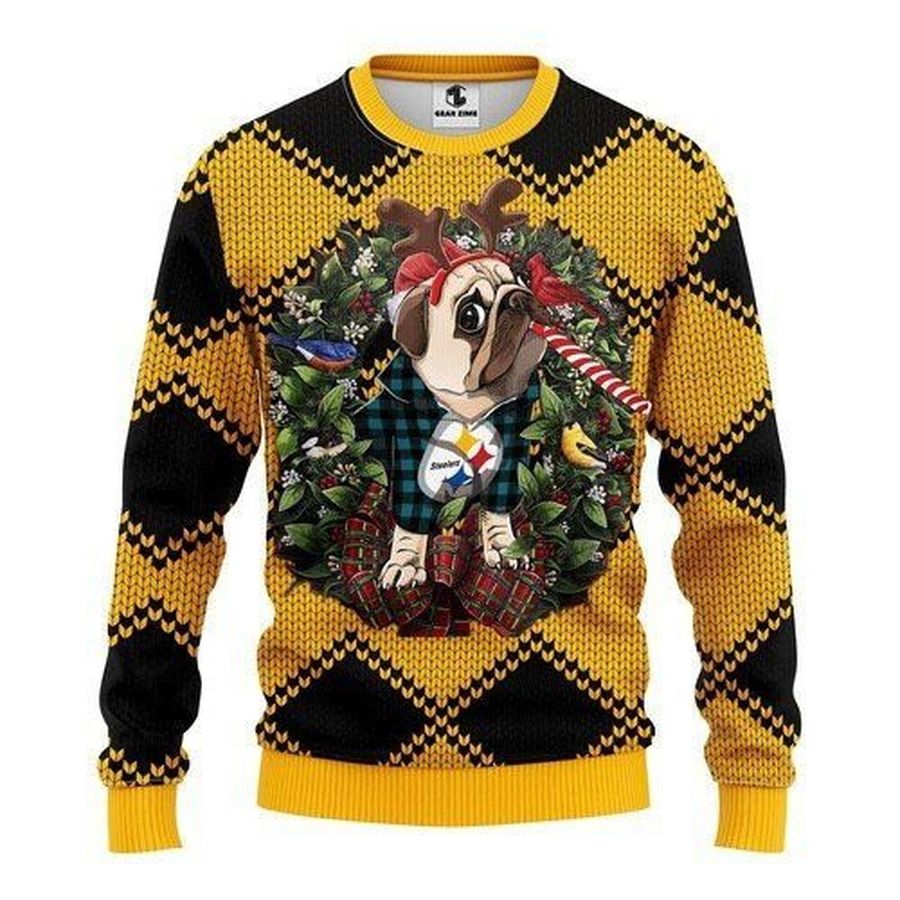 Pittsburgh Steelers Pug Dog For Unisex Ugly Christmas Sweater All