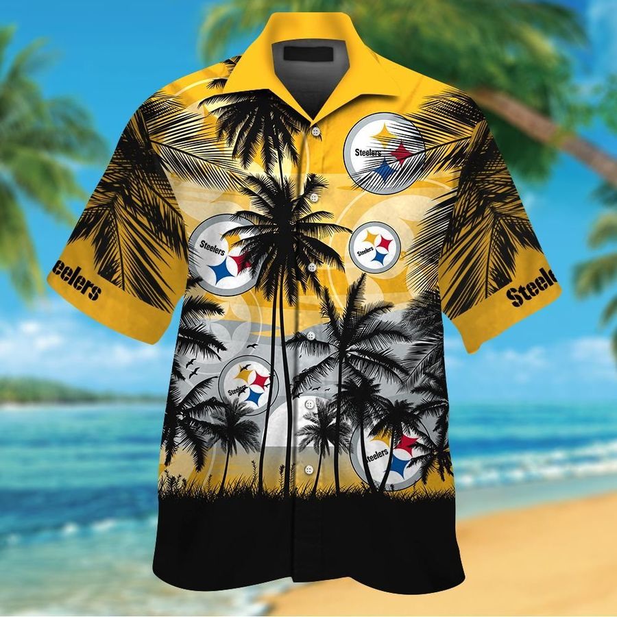 Pittsburgh Steelers Short Sleeve Button Up Tropical Aloha Hawaiian