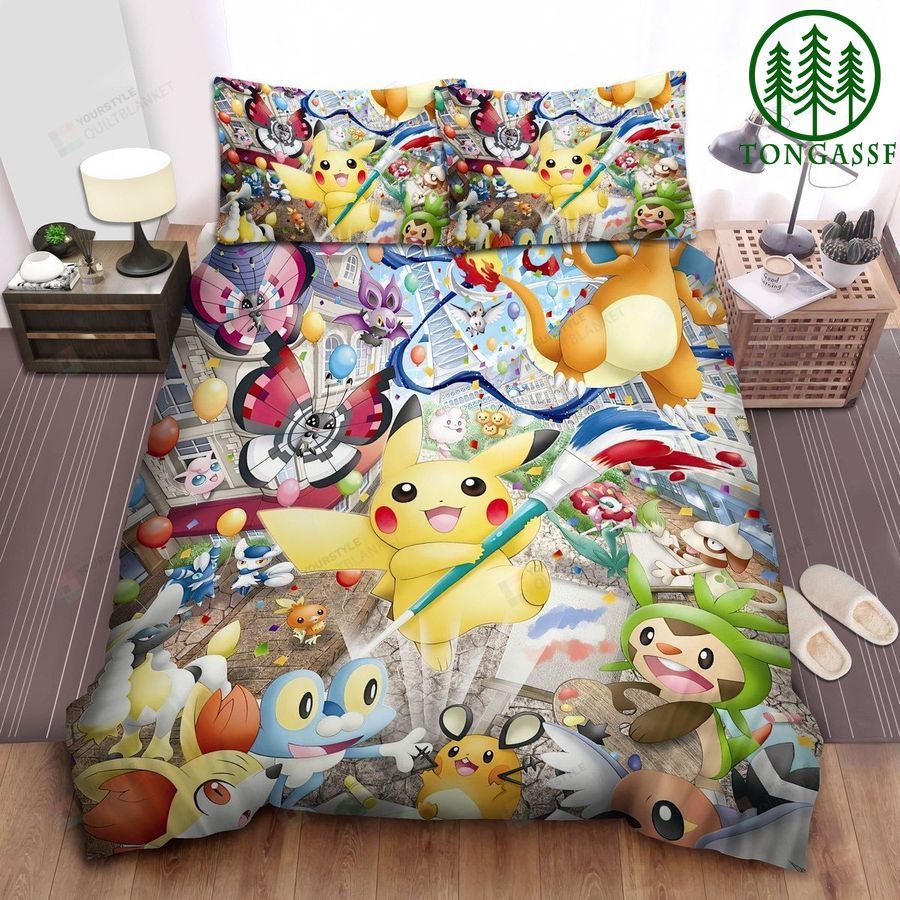 Pokemon Pikachu Using Brush Pen Duvet Cover Bedding Sets