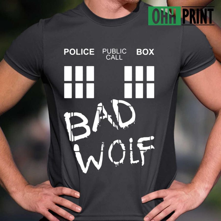 Police Box Public Call Bad Wolf Costume T-shirts Black