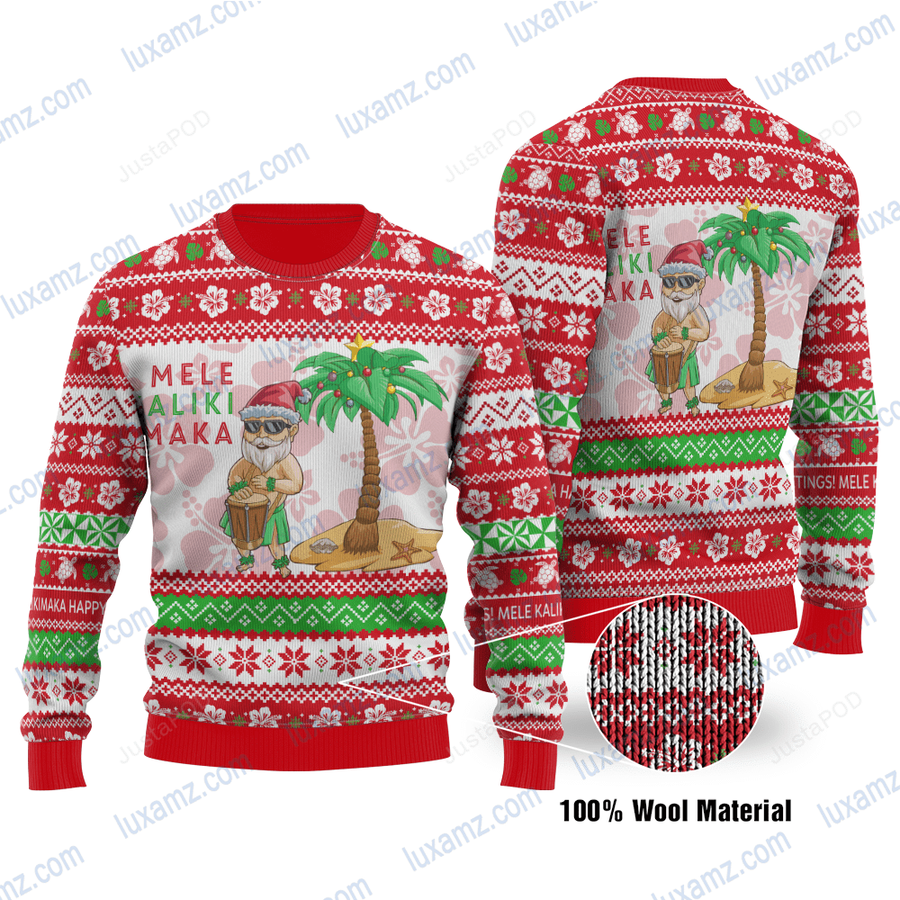Polynesian Hawaii Santa Claus Summer Ugly Christmas Sweater All Over.png