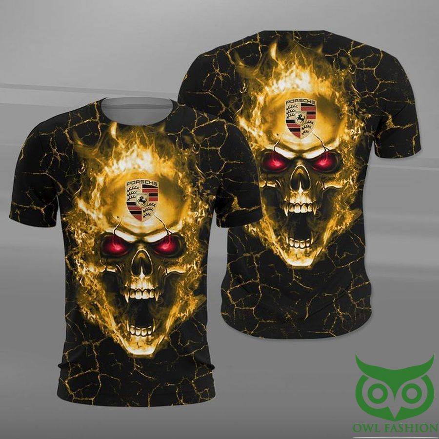 Porsche Angry Skull on Fire Car 3D Shirt