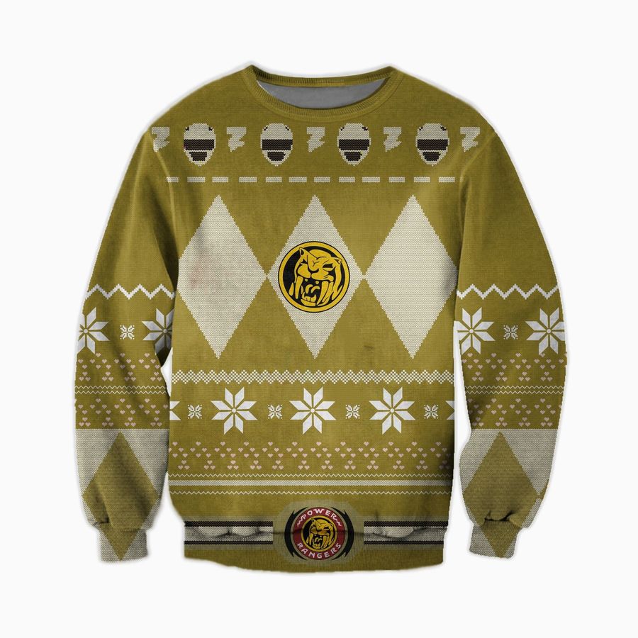 POWER RANGERS YELOW FILM KNITTING PATTERN UGLY CHRISTMAS SWEATER Ugly