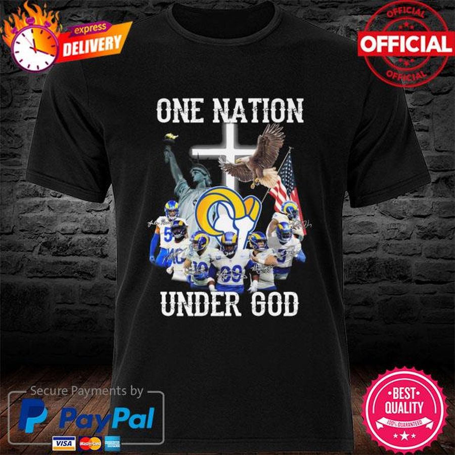 Premium Los Angeles Rams One Nation Under God American flag signatures shirt