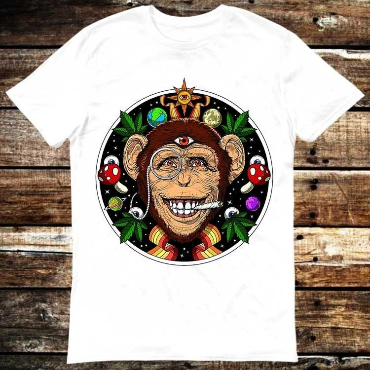 Psychedelic Monkey Stoner Weed Joint Magic Mushroom Third Eye T-Shirt