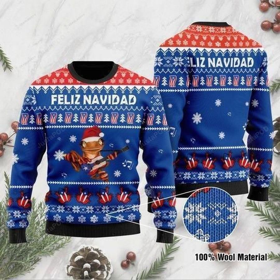 Puerto Rico Coqui Feliz Navidad Ugly Christmas Sweater All Over