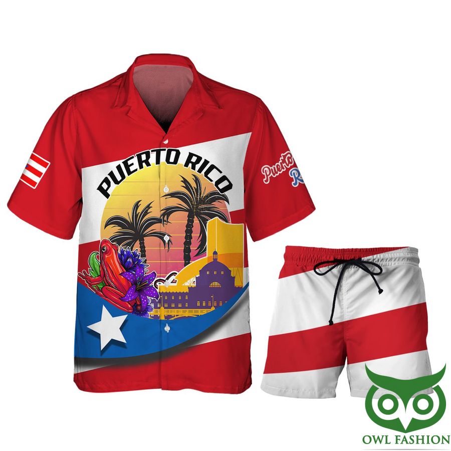 Puerto Rico Red And White Hawaiian Shirt Summer Shirt