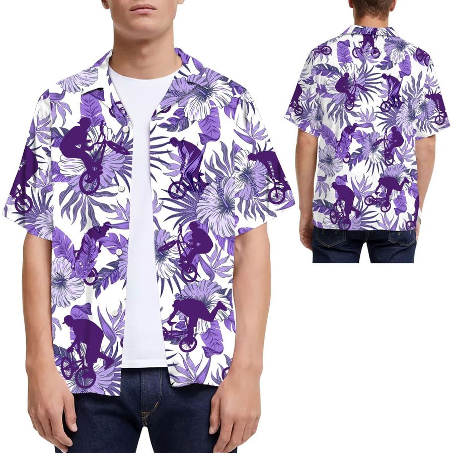 Purple Bmx Hibiscus Men Hawaiian Shirt For Extreme Sport Lovers