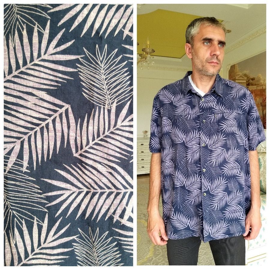 purple shirt aloha shirt mens Shirt summer shirt boho shirt leaf shirt hawaiian shirts Hawaiian Print Hippie plant shirt beach shirt XXL
