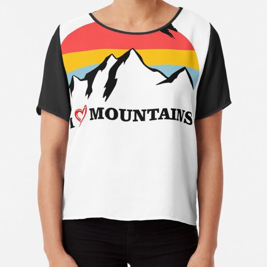 "I Love Mountains" With Mountain Panorama And Eagle Chiffon Top