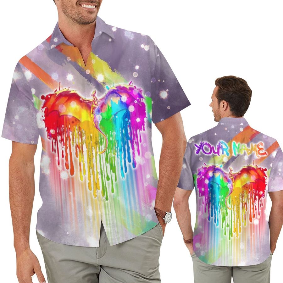 Rainbow Dragon Heart Glitter Custom Name 3d Hawaiian Aloha Beach Button Up Men Shirt For Lgbtq Gay Lesbian Trans Biseual