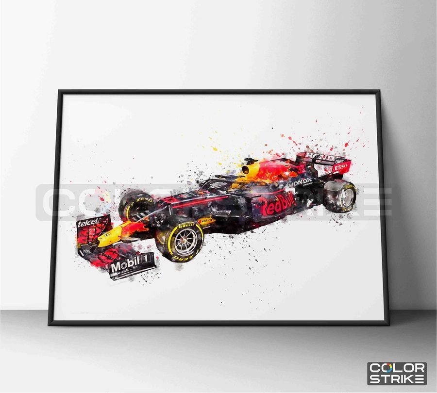 Red Bull F1 car poster Red Bull Formula 1 art print wall art watercolor