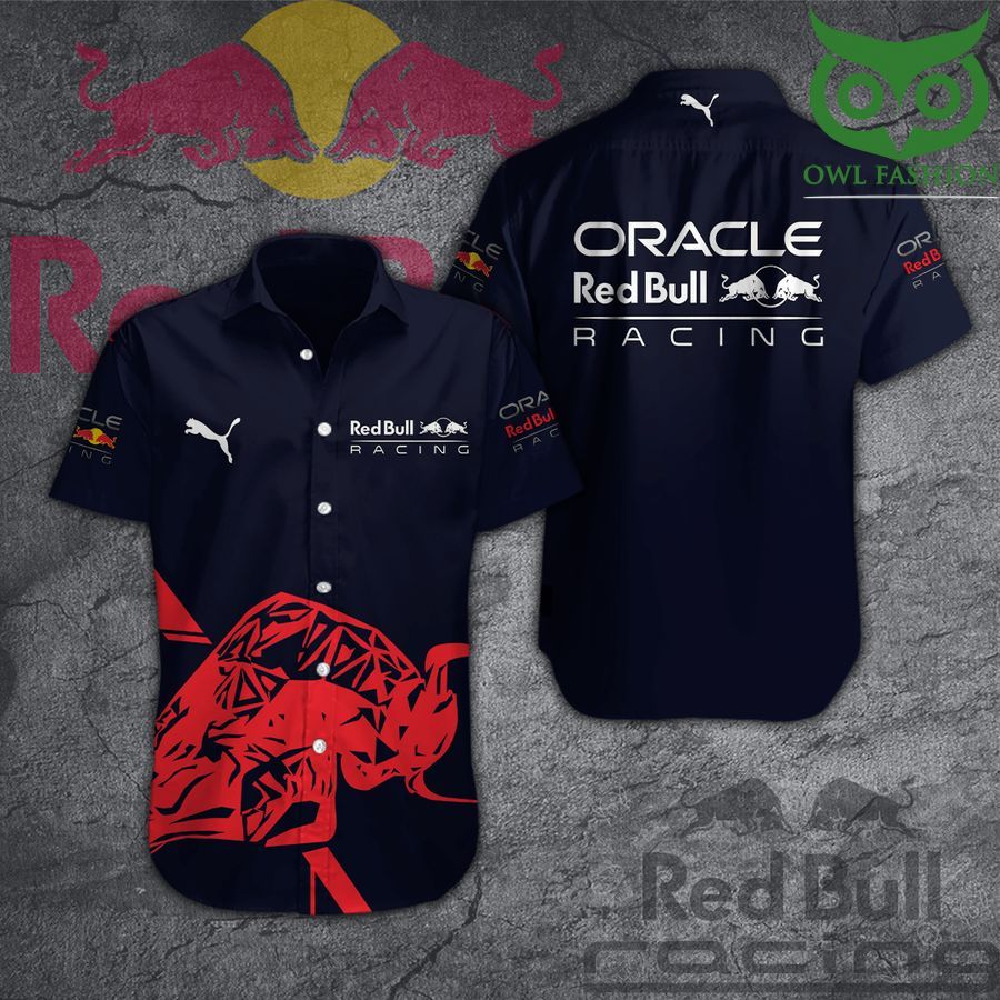 Red Bull racing full black aloha short sleeve Hawaiian shirt