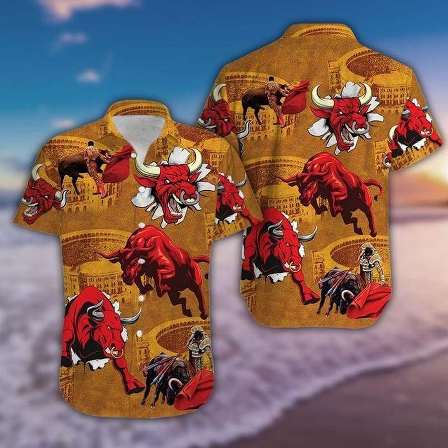 Red Bulls And Bullfighter Hawaiian Shirt Pre11396, Hawaiian shirt, beach shorts, One-Piece Swimsuit, Polo shirt, Personalized shirt, funny shirts
