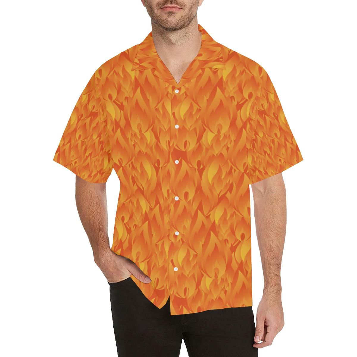 Red Flame Fire Pattern Men’s All Over Print Hawaiian Shirt