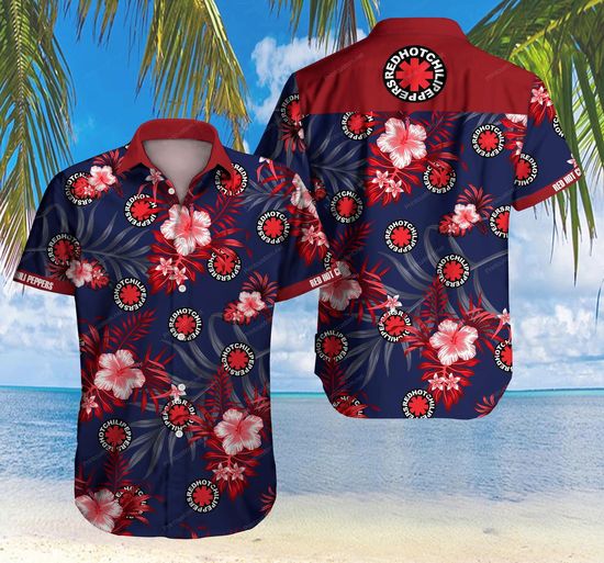 Red Hot Chili Peppers logo navy bright red Hawaiian Shirt