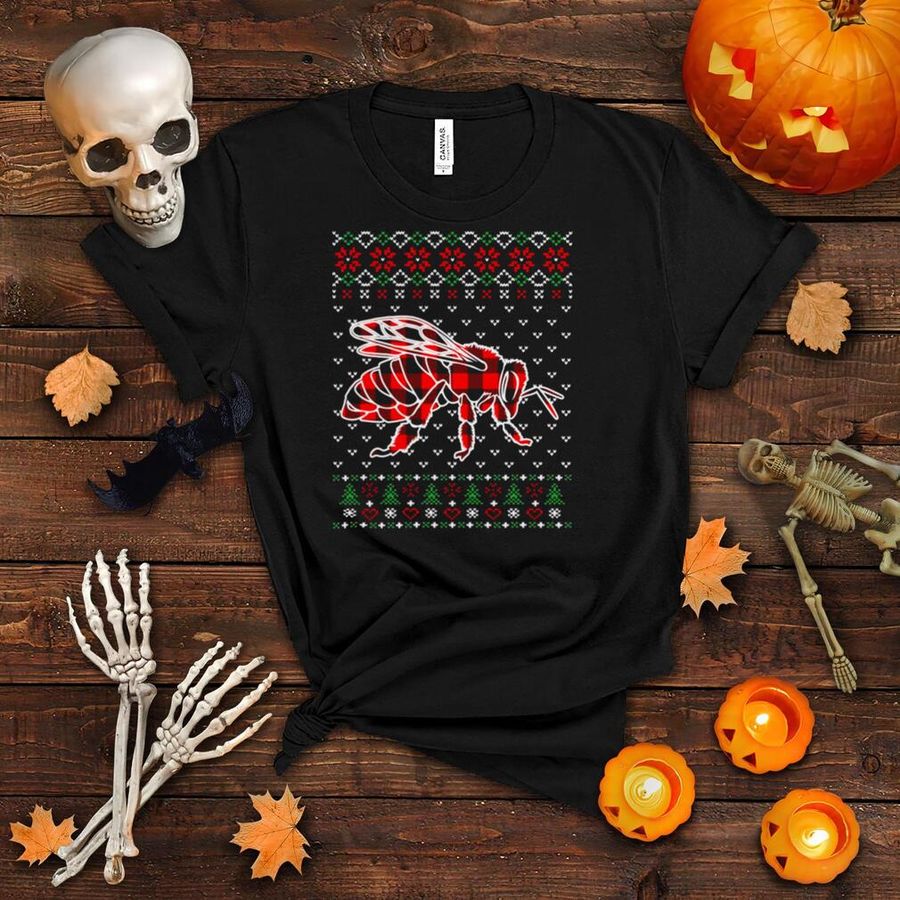Red Plaid Animals Ugly Christmas Bee Shirt