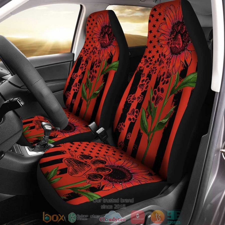 Red Sunflower Dog Paw American Flag Car Seat Covers – LIMITED EDITION