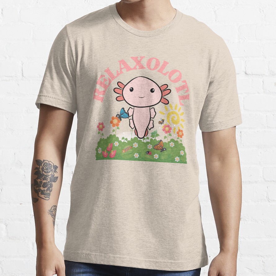 Relaxolotl retro pink axolotl in the garden summertime relaxation Essential T-Shirt