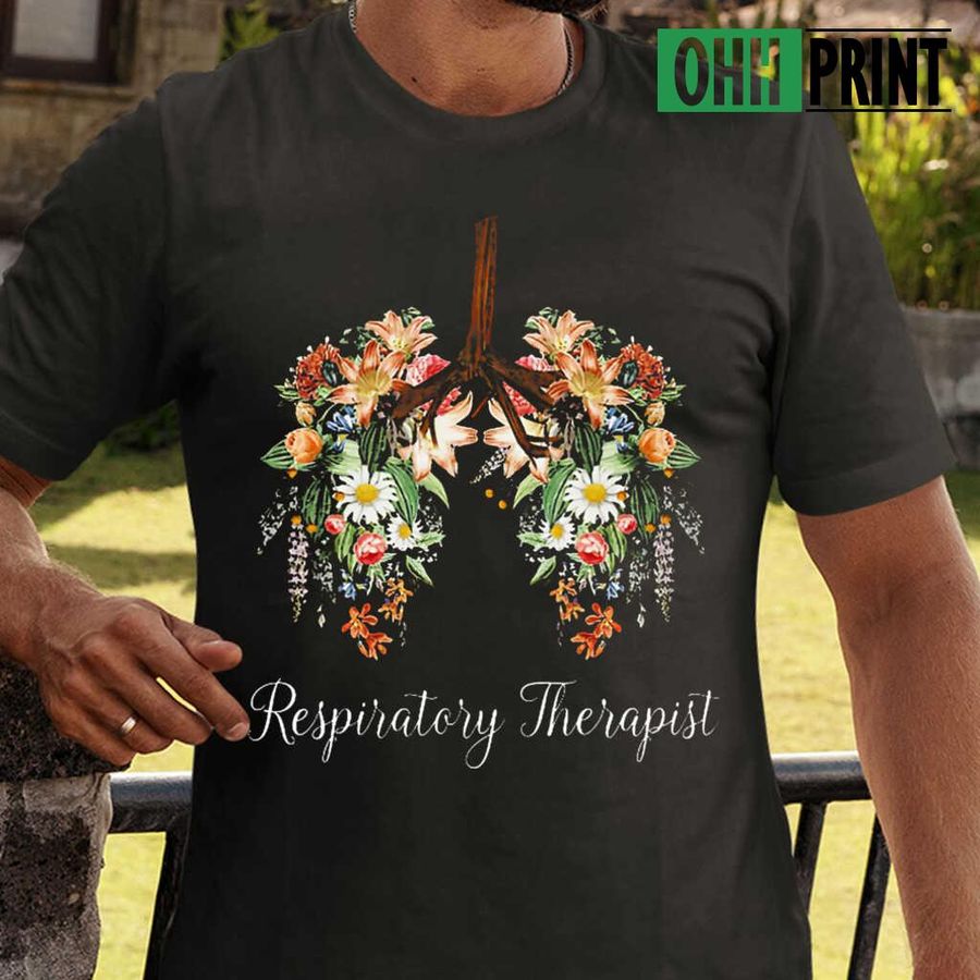 Respitory Therapist Lungs Flower Tshirts Black