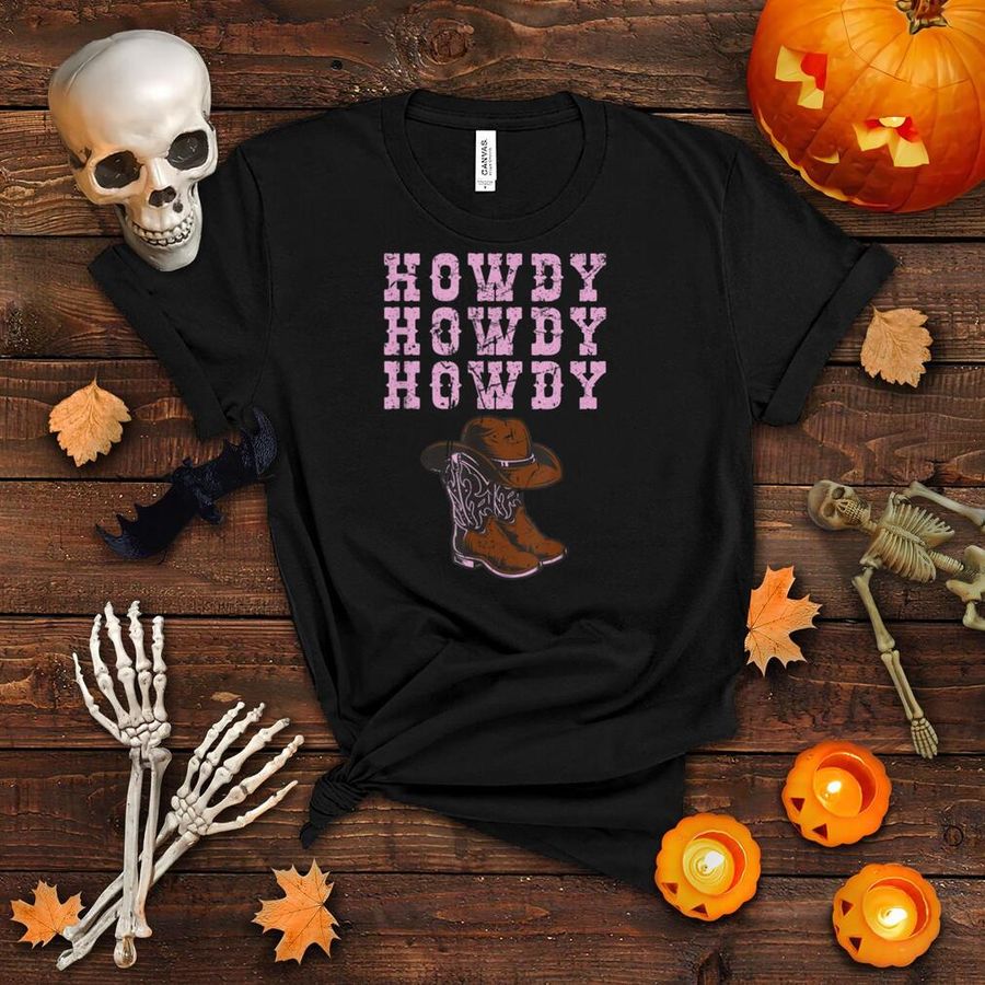 Retro Howdy Rodeo Western Country Southern Cowgirl Hat Boots T Shirt