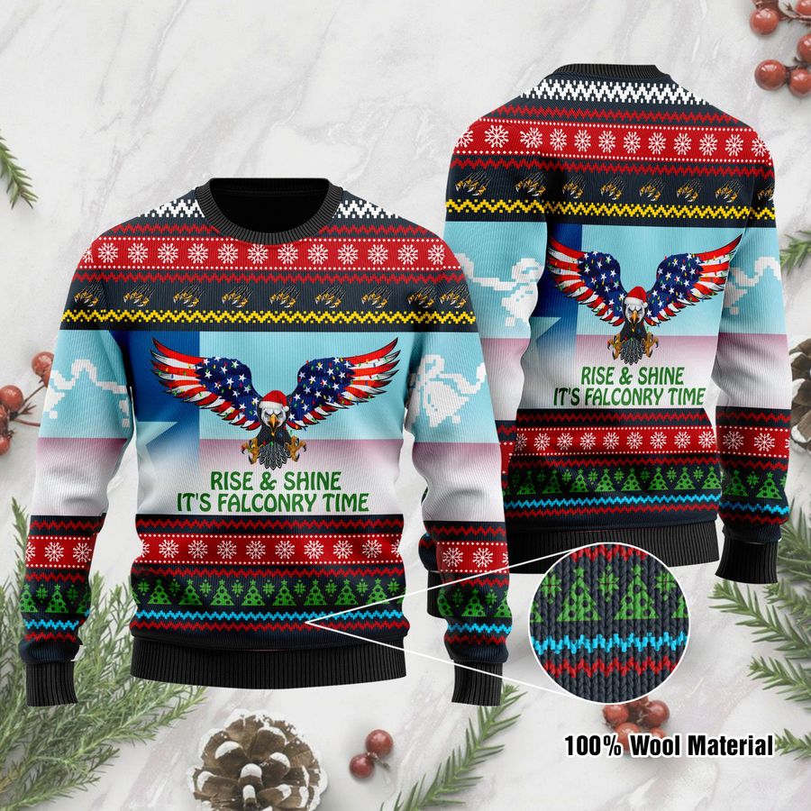 Rise And Shine It’s Falconry Time Texas Eagle Ugly Christmas Sweater