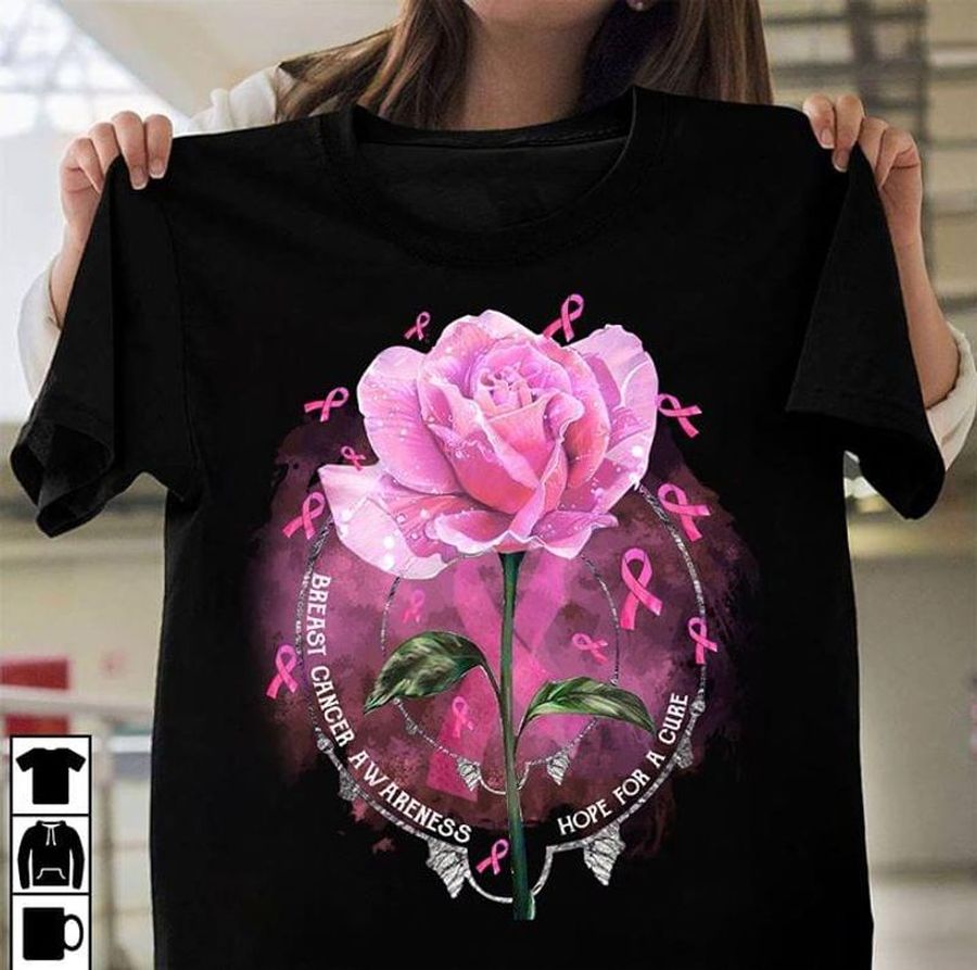 Rose Beast Cancer Awareness Hope For A Cure Ribbon Gift For Patients Black T Shirt Men And Women S-6XL Cotton