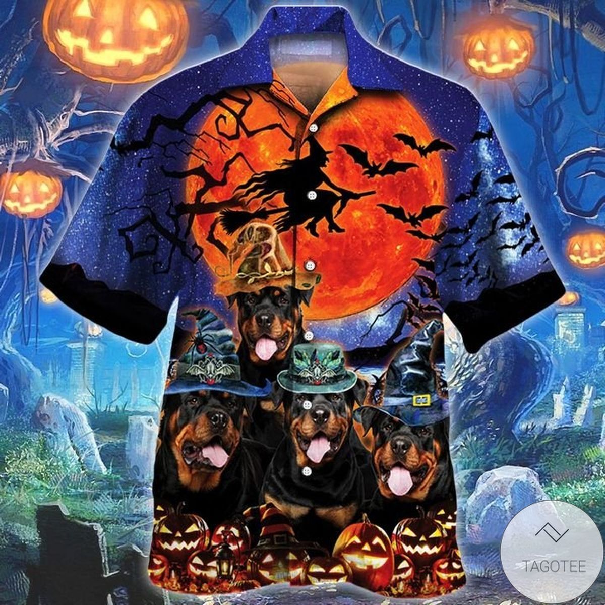 Rottweiler Dog Lovers Halloween Night Hawaiian Shirt