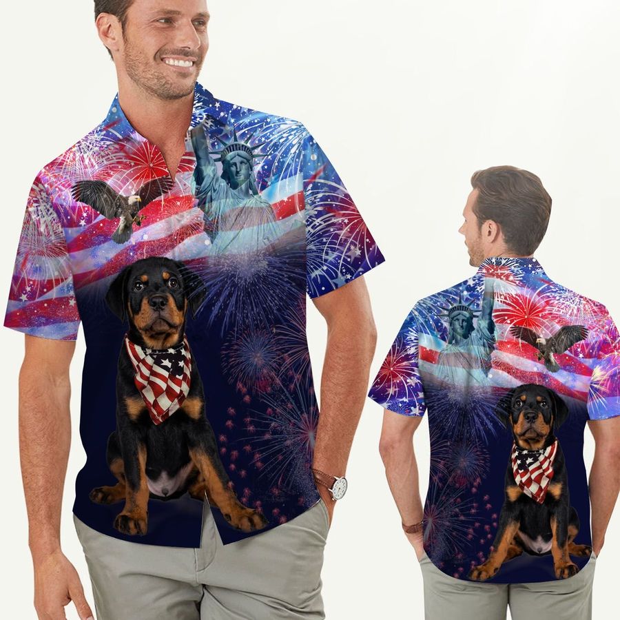 Rottweiler Fireworks American Independence Day Men Hawaiian Shirt