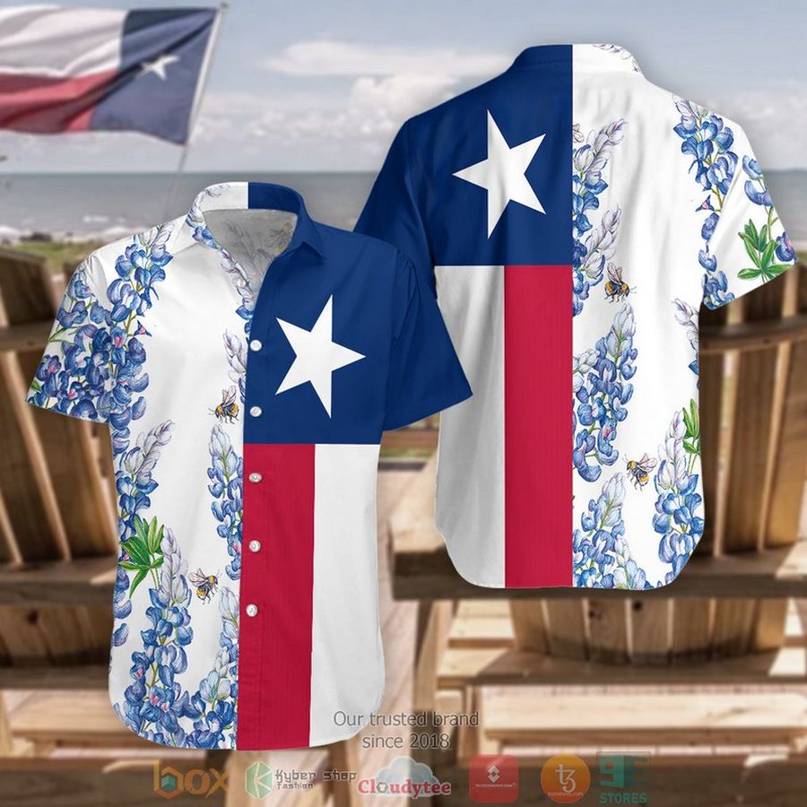 Royal Blue Bluebonnet Texas Floral Texas Flag Vertical Version Italic Star Hawaiian Shirt – LIMITED EDITION