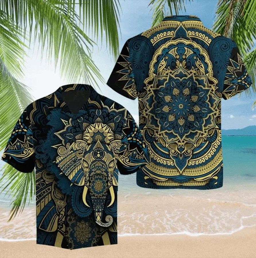 Royal Elephant Mandala Golden Turquoise Hawaiian Shirt Pre10410, Hawaiian shirt, beach shorts, One-Piece Swimsuit, Polo shirt, Personalized shirt