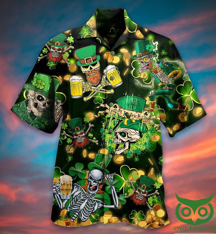 Saint Patrick Irish Skull Love Beer Limited Edition Hawaiian Shirt