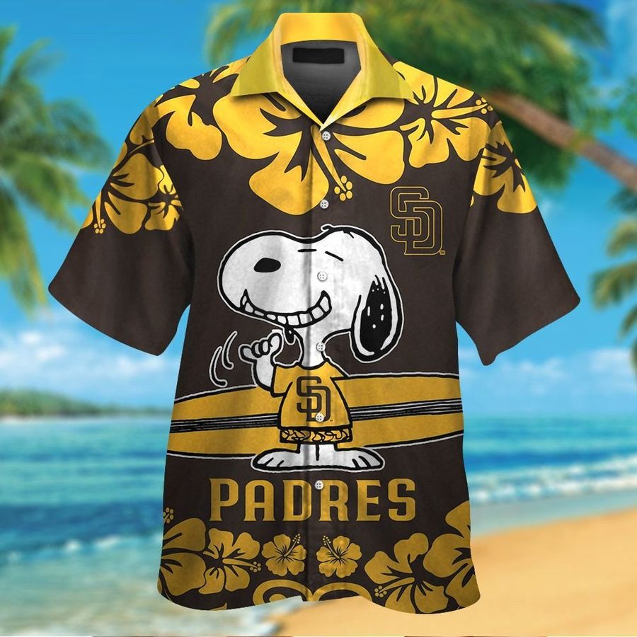 San Diego Padres Snoopy Short Sleeve Button Up Tropical Aloha Hawaiian Shirts For Men Women