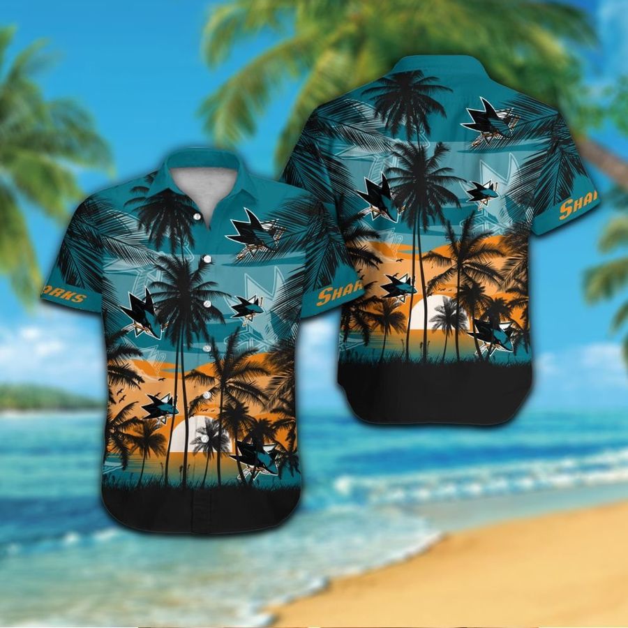 San Jose Sharks Short Sleeve Button Up Tropical Aloha Hawaiian Shirts For Men Women