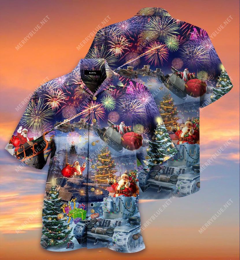 Santa Claus Rides Tank To Come Christmas Hawaiian Shirt Pre12465, Hawaiian shirt, beach shorts, One-Piece Swimsuit, Polo shirt, Personalized shirt