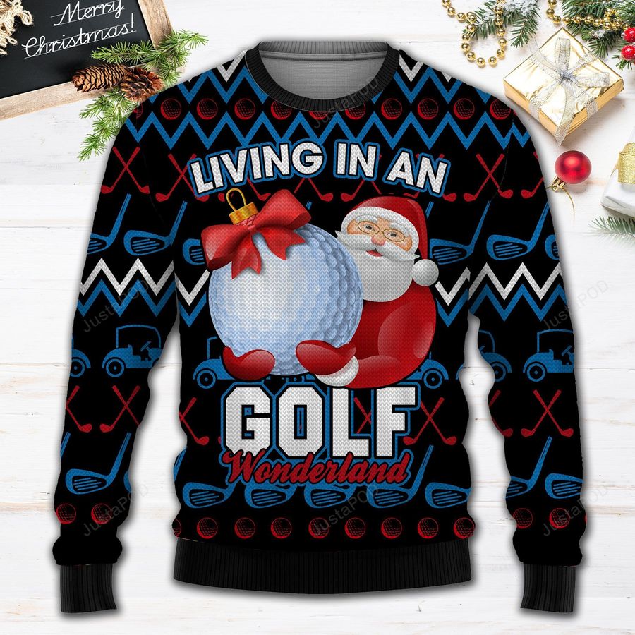 Santa Clause Golf Wonderland All Over Print Ugly Christmas Sweater