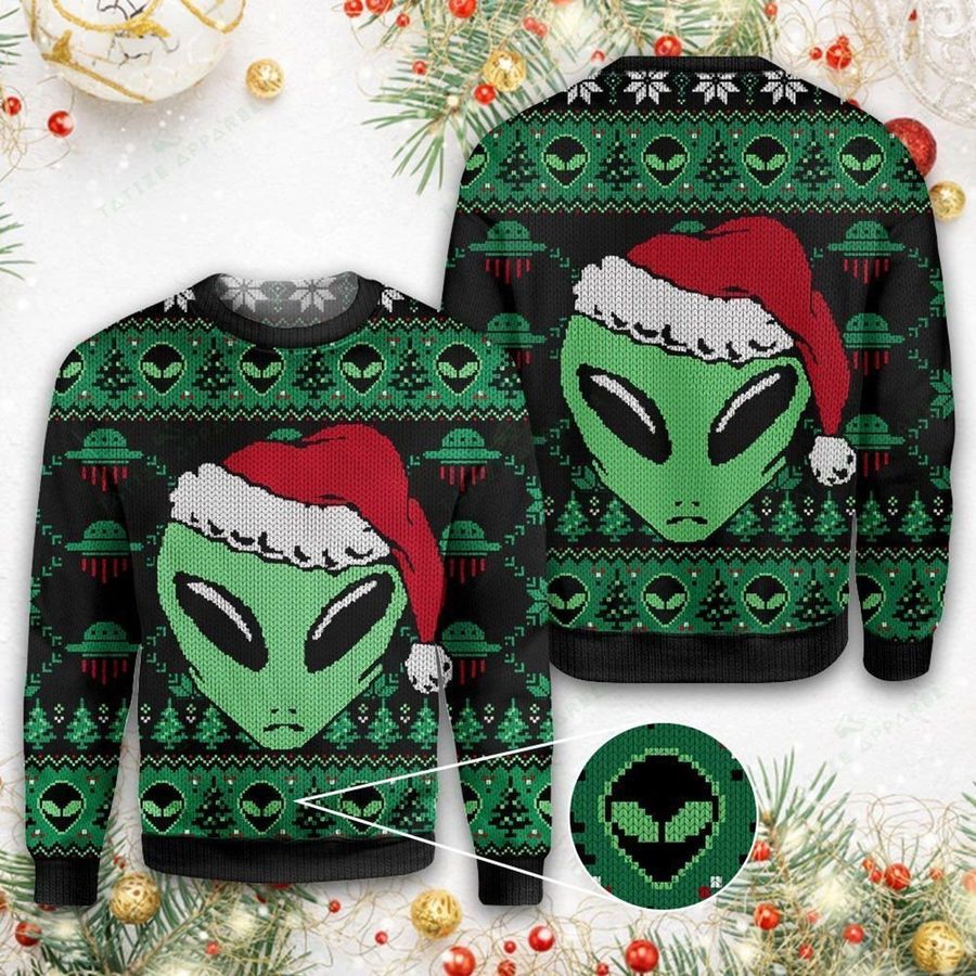 Santa Hat Aliens For Unisex Ugly Christmas Sweater All Over