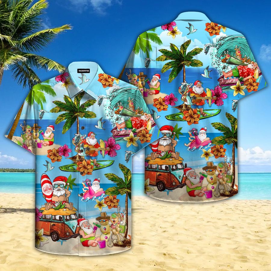 Santa On The Beach Hawaiian Shirt Pre11039, Hawaiian shirt, beach shorts, One-Piece Swimsuit, Polo shirt, Personalized shirt, funny shirts