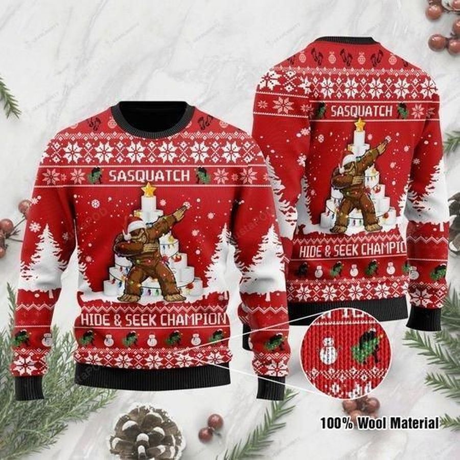Sasquatch Hide  Seek Champion Ugly Christmas Sweater All Over