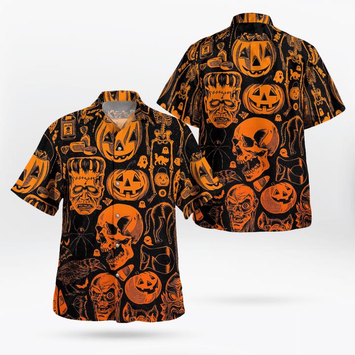 Scary Halloween Villain Symbols Pumpkin Skull Zombie Spooky 3D Hawaii Shirt, All Over Print, 3D Tshirt, Hoodie, Sweatshirt, Long Sleeve, AOP shirt