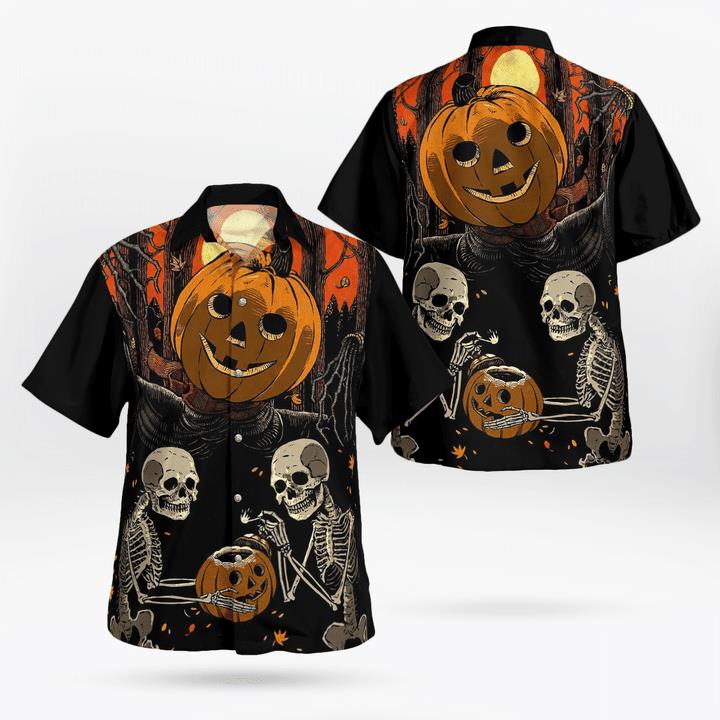 Scary Skeleton Halloween Scarecrow Pumpkinhead Spooky 3D Hawaii Shirt, All Over Print, 3D Tshirt, Hoodie, Sweatshirt, Long Sleeve, AOP shirt