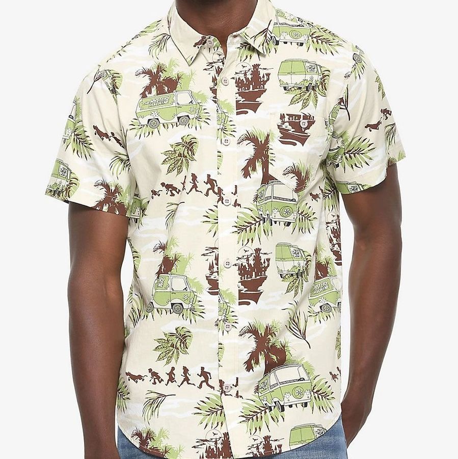 Scooby Doo Mystery Machine Tropical Hawaiian Graphic Print Short Sleeve Hawaiian Casual Shirt N98 - 534