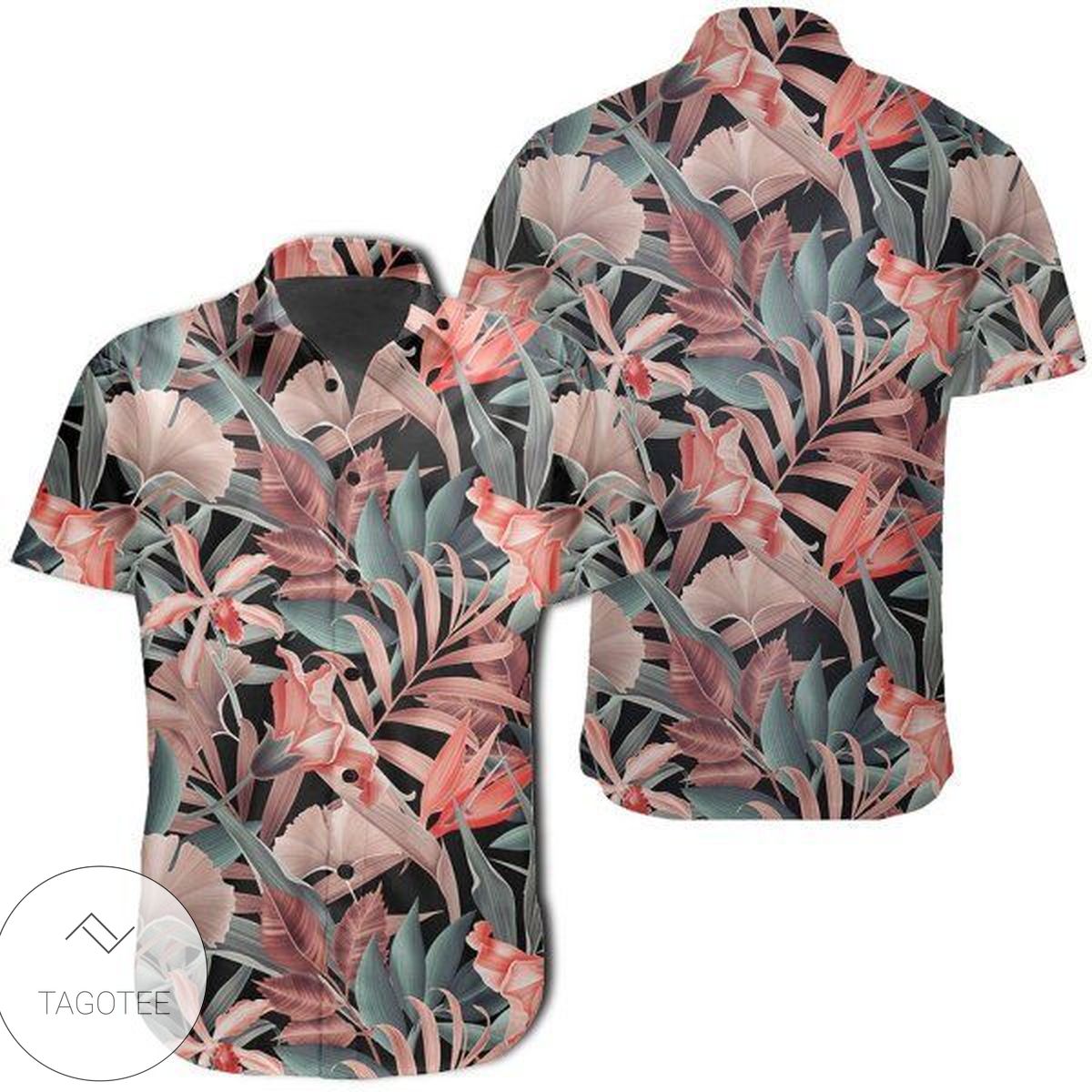 Seamless Tropical Flower Plant Leaf Pattern Background Retro Botanical Style Hawaiian Shirt
